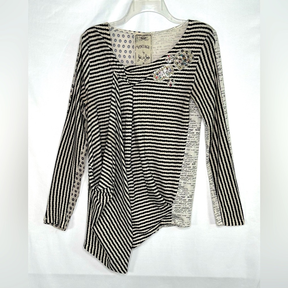 Jack & Jinger Mixed Media Popover‎ Top Black & Off White Art To Wear Boho Sz M